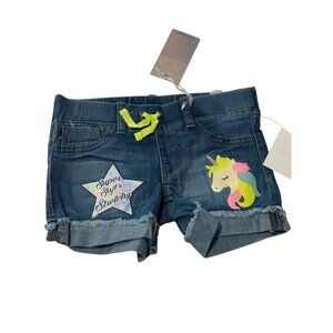 Vigoss Girls Denim Shorts With Unicorn Print & Star Patch Size 4